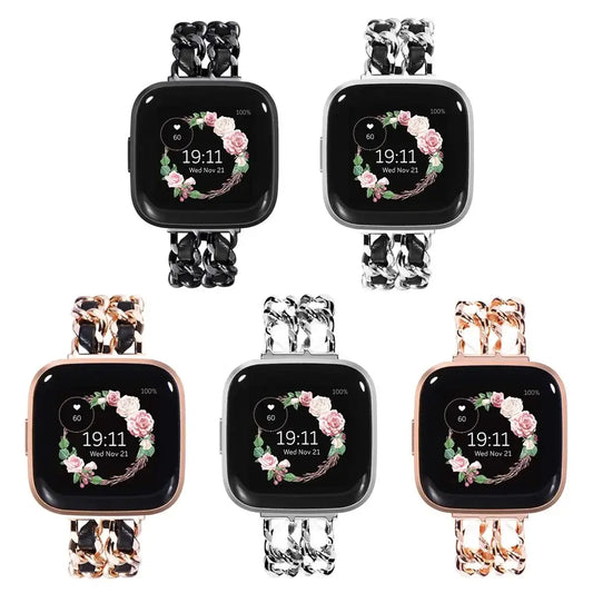 Fitbit Versa & Sense Leather Metal Band - Luxurious Design