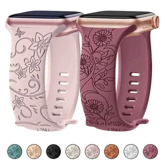 Floral Engraved Silicone Apple Watch Band – Women's | Series 11/10/9/8/7/6/SE & Ultra 1/2/3