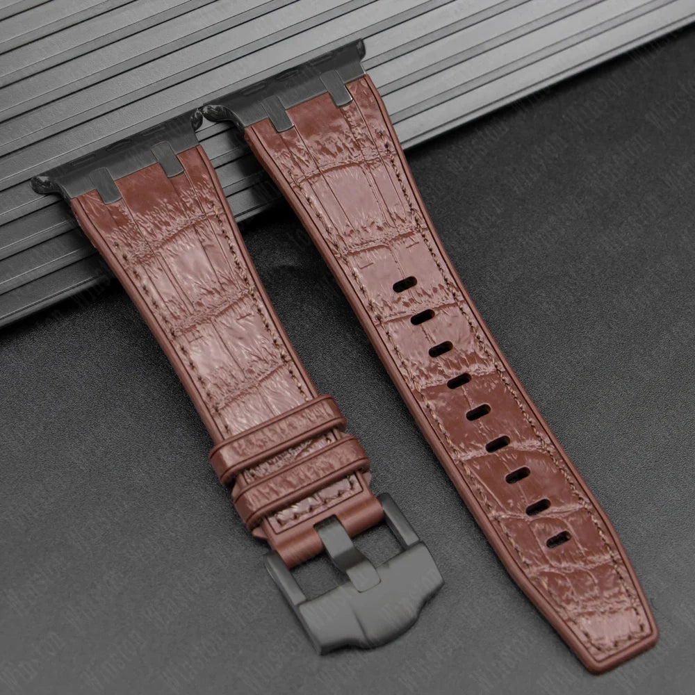Leather Silicone Sport Band for Apple Watch Ultra 3/2/1 49mm – Series 11/10/9/8/7/6/SE/5/4/3 45/44/42/41/40/38mm