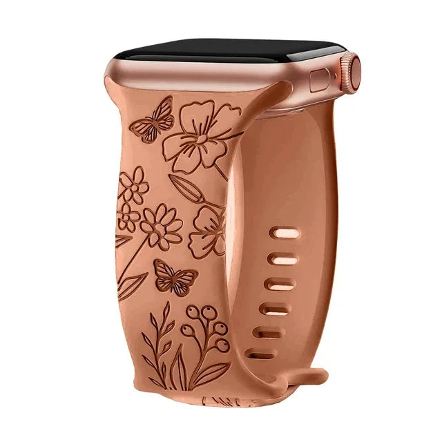 Floral Engraved Silicone Apple Watch Band – Women's | Series 11/10/9/8/7/6/SE & Ultra 1/2/3