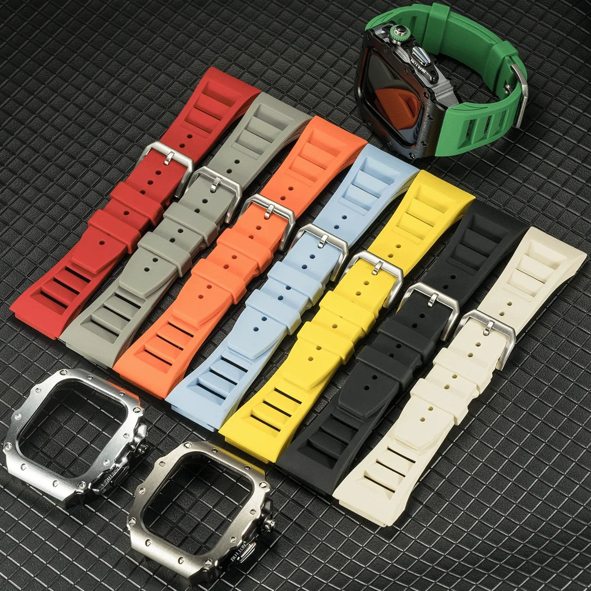Apple Watch Luxury Modification Kit | Series 11 / Series 10 46mm / Series 9-8-7 45mm / Series 6-SE-5-4 44mm Silicone Strap & Steel Case