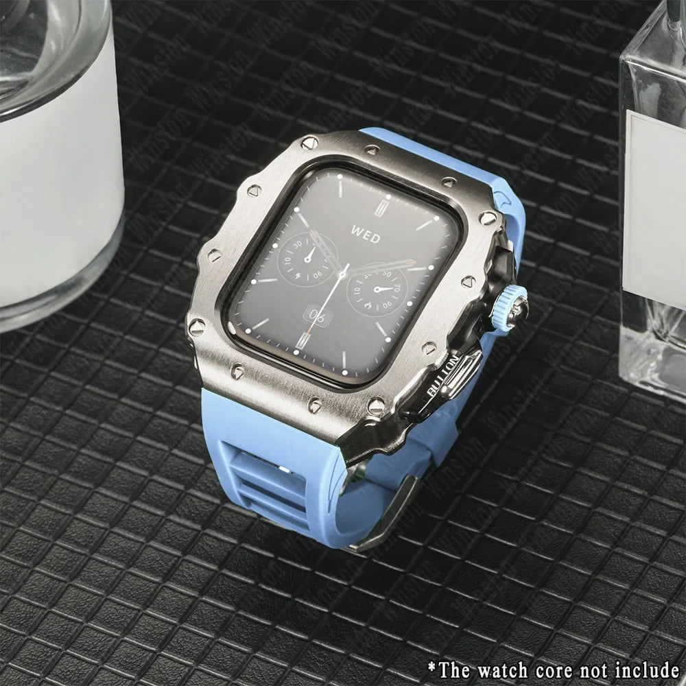 Apple Watch Luxury Modification Kit | Series 11 / Series 10 46mm / Series 9-8-7 45mm / Series 6-SE-5-4 44mm Silicone Strap & Steel Case