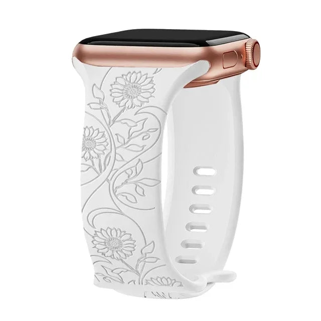 Floral Engraved Silicone Apple Watch Band – Women's | Series 11/10/9/8/7/6/SE & Ultra 1/2/3
