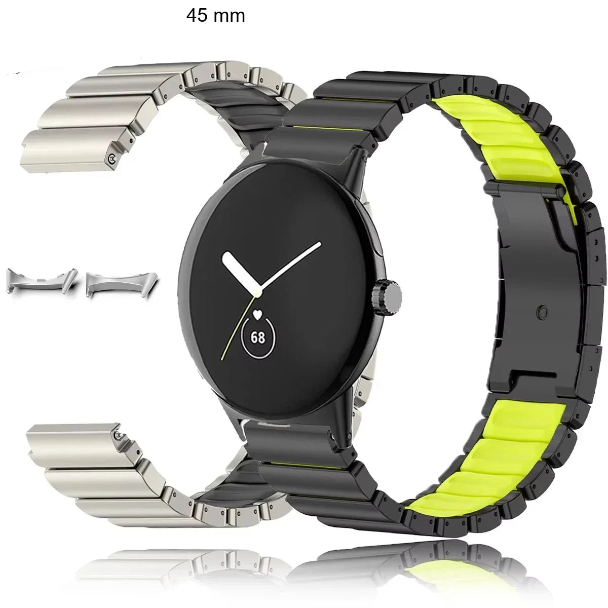 Google Pixel Watch 5, 4 & 3 45mm Titanium & Silicone Link Band