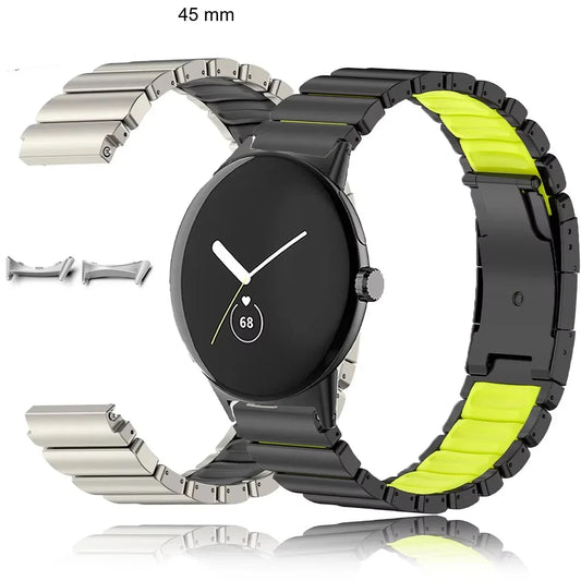 Google Pixel Watch 5, 4 & 3 45mm Titanium & Silicone Link Band
