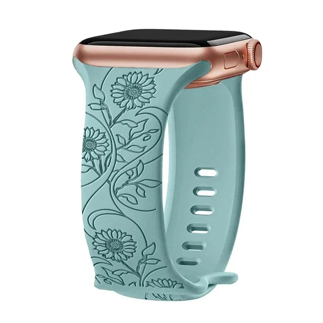 Floral Engraved Silicone Apple Watch Band – Women's | Series 11/10/9/8/7/6/SE & Ultra 1/2/3