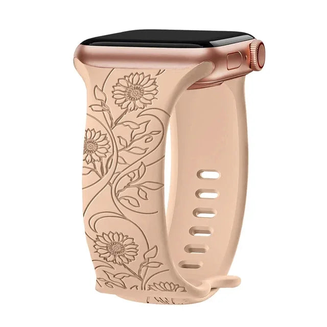 Floral Engraved Silicone Apple Watch Band – Women's | Series 11/10/9/8/7/6/SE & Ultra 1/2/3
