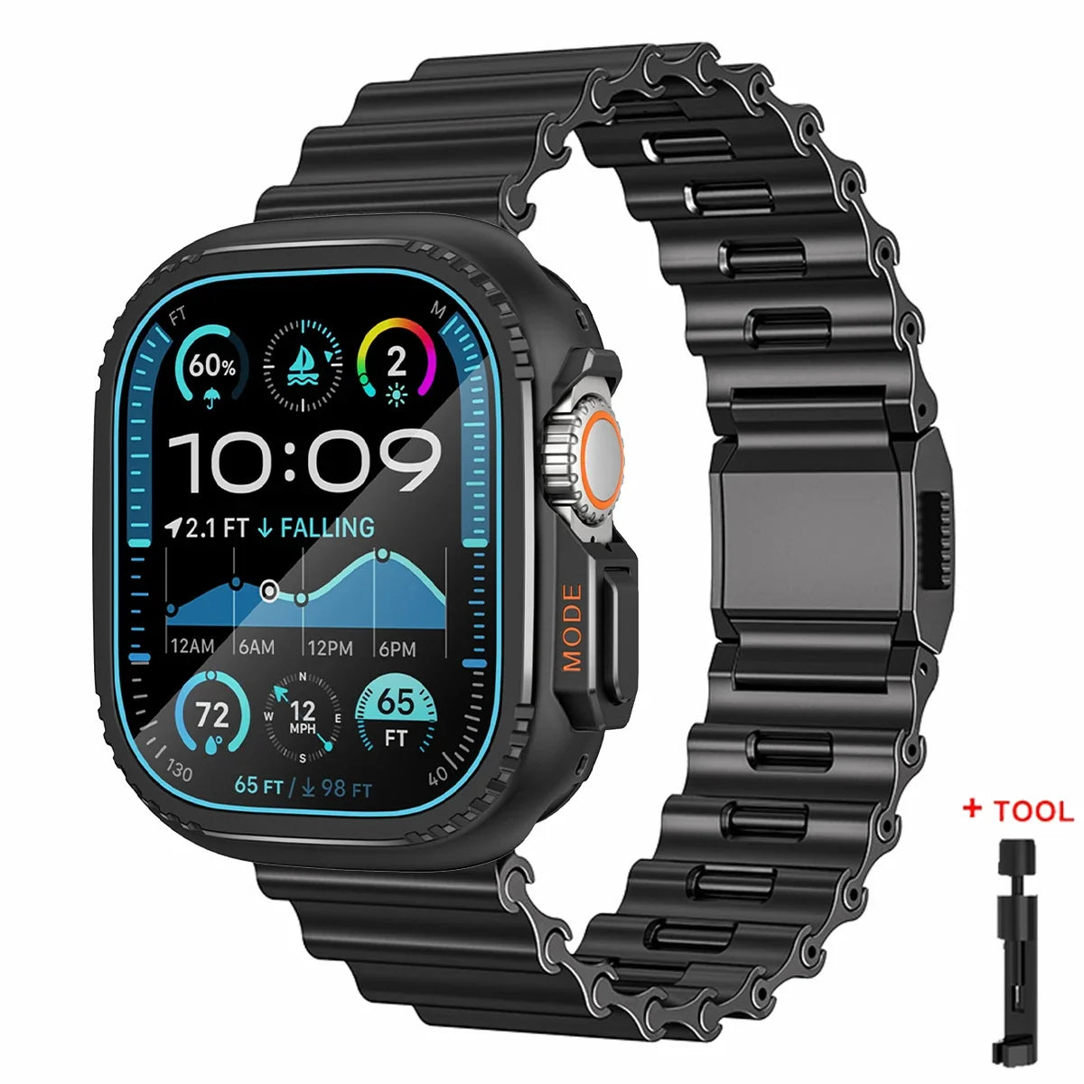 Hard Case + Stainless Steel Band for Apple Watch – Ultra 1/2/3 & Series 11/10/9/8/7/6/SE | 44–49mm