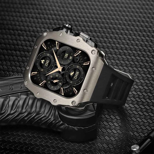 Apple Watch Luxury Modification Kit | Series 11 / Series 10 46mm / Series 9-8-7 45mm / Series 6-SE-5-4 44mm Silicone Strap & Steel Case