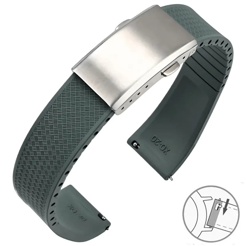 Samsung Galaxy Watch 7, 6, 5, 4 & FE FKM Rubber Band with Folding Clasp