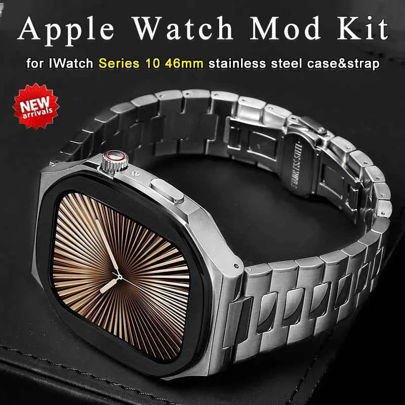 Luxury Stainless Steel Modification Kit for Apple Watch Series 11/10 46mm – Metal Strap & Case