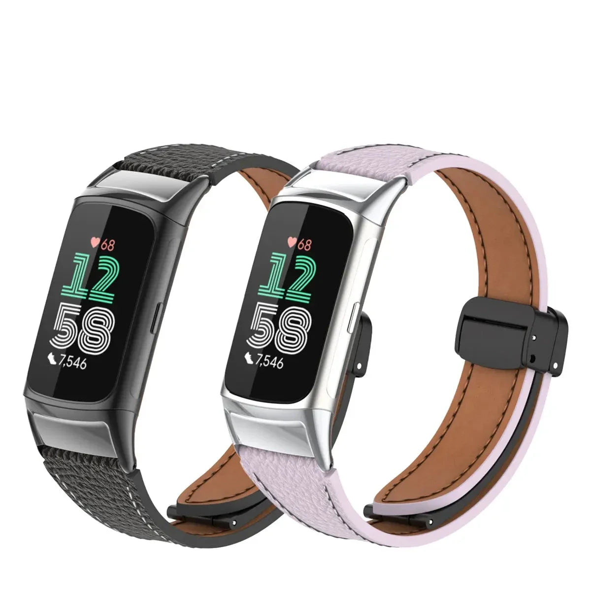 Fitbit Charge 5 & 6 Leather Band with Magnetic Folding Clasp