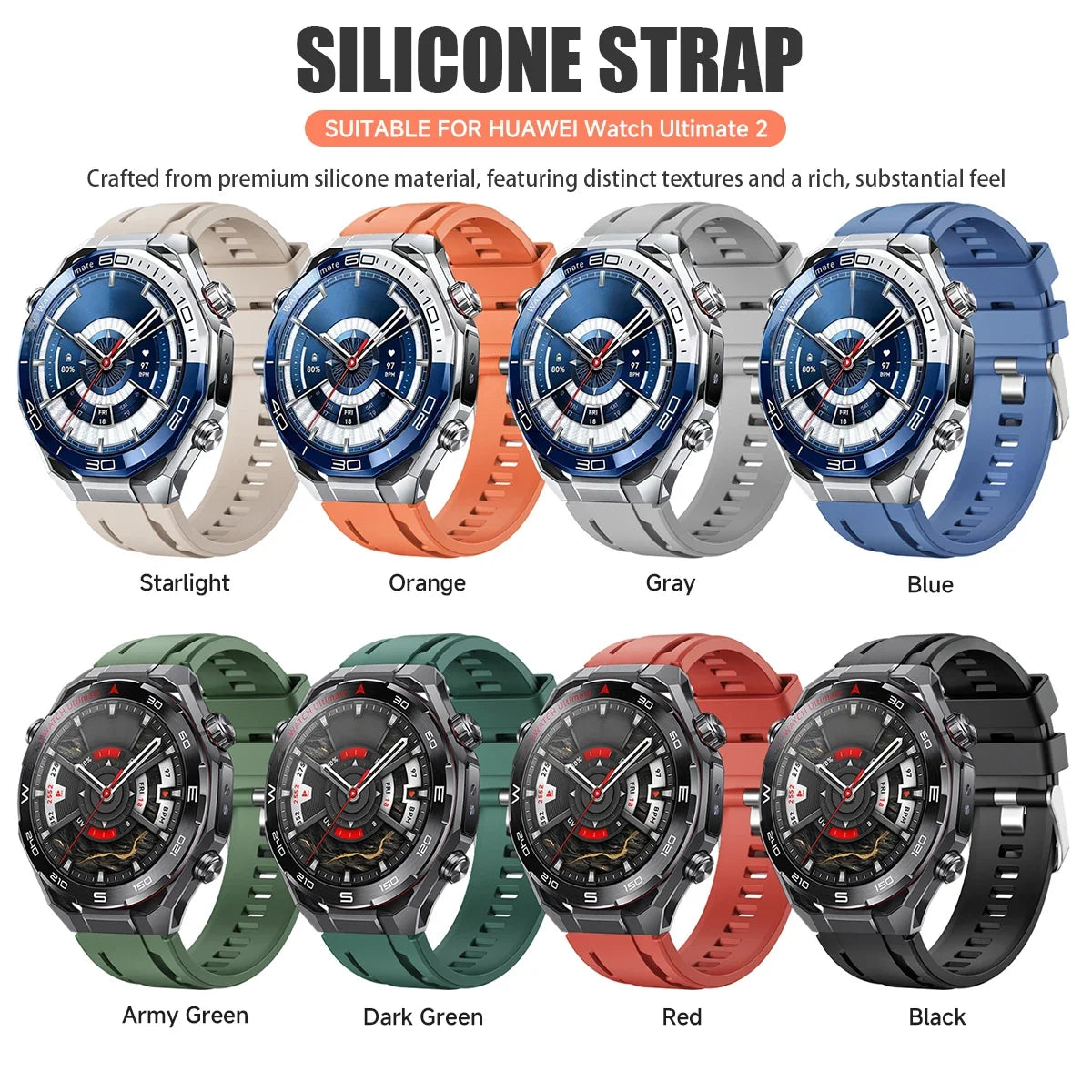 22MM Silicone Sport Band for Huawei Watch Ultimate 2 / Watch 5 / GT5 Pro / GT6 Pro 46mm
