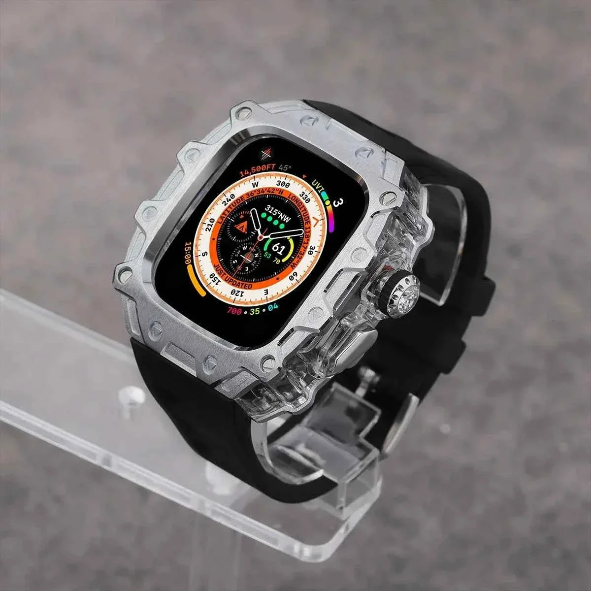 Luxury Modification Kit for Apple Watch Ultra 2/1 49MM – Stainless Steel Case & Rubber Strap