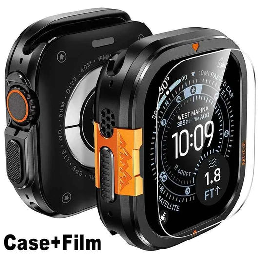 Tempered Glass Screen Protector + Metal Case for Apple Watch Ultra 1/2/3 – 49mm Hard PC Bumper Cover