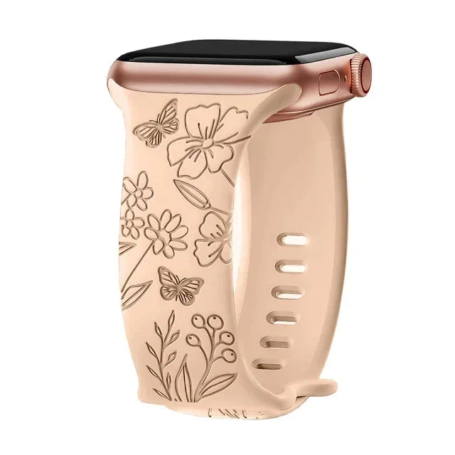 Floral Engraved Silicone Apple Watch Band – Women's | Series 11/10/9/8/7/6/SE & Ultra 1/2/3
