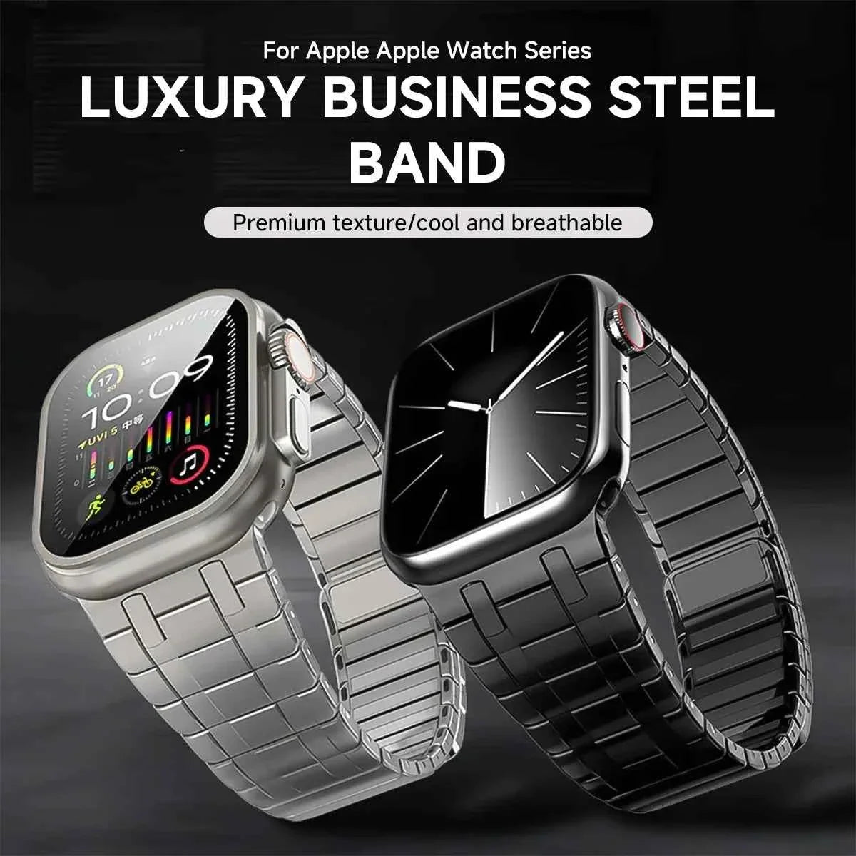 Magnetic Stainless Steel Band for Apple Watch Series 1-12, SE, Ultra 1/2/3/4