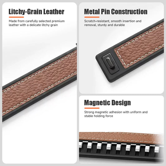 Google Pixel Watch 5, 4 & 3 45mm Litchi Leather Magnetic Band