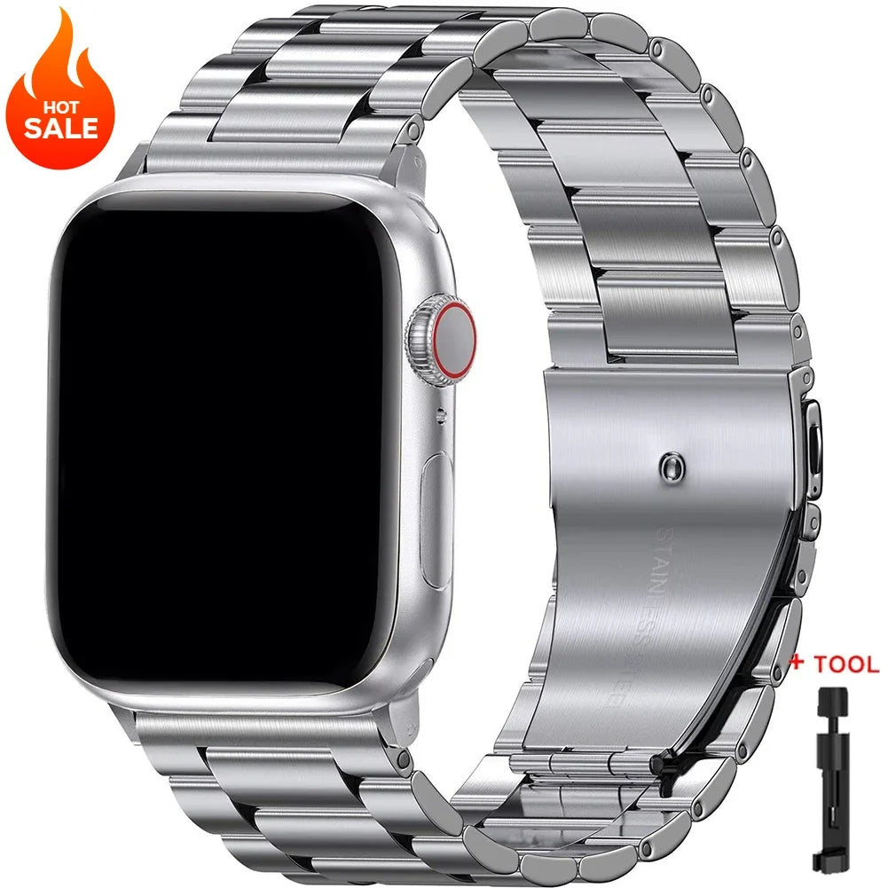 Stainless Steel Link Bracelet Band for Apple Watch Series 1-12, SE, Ultra 1/2/3/4
