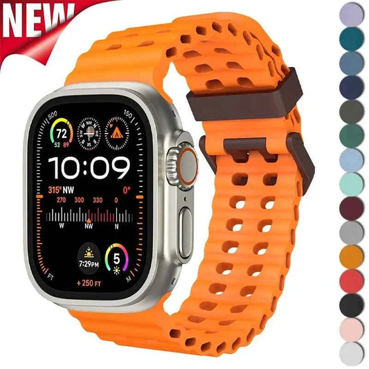 Ocean Sport Silicone Strap for Apple Watch Ultra 1/2/3 49mm – Series 11/10/9/8/7/6/SE/5 46/45/44/42mm
