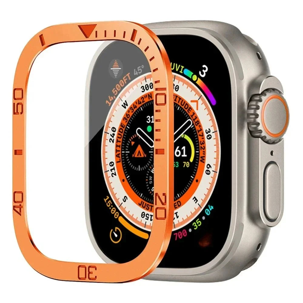 Tempered Glass + Aluminum Alloy Bezel Screen Protector for Apple Watch Ultra 1/2 – 49mm Metal Bumper Cover