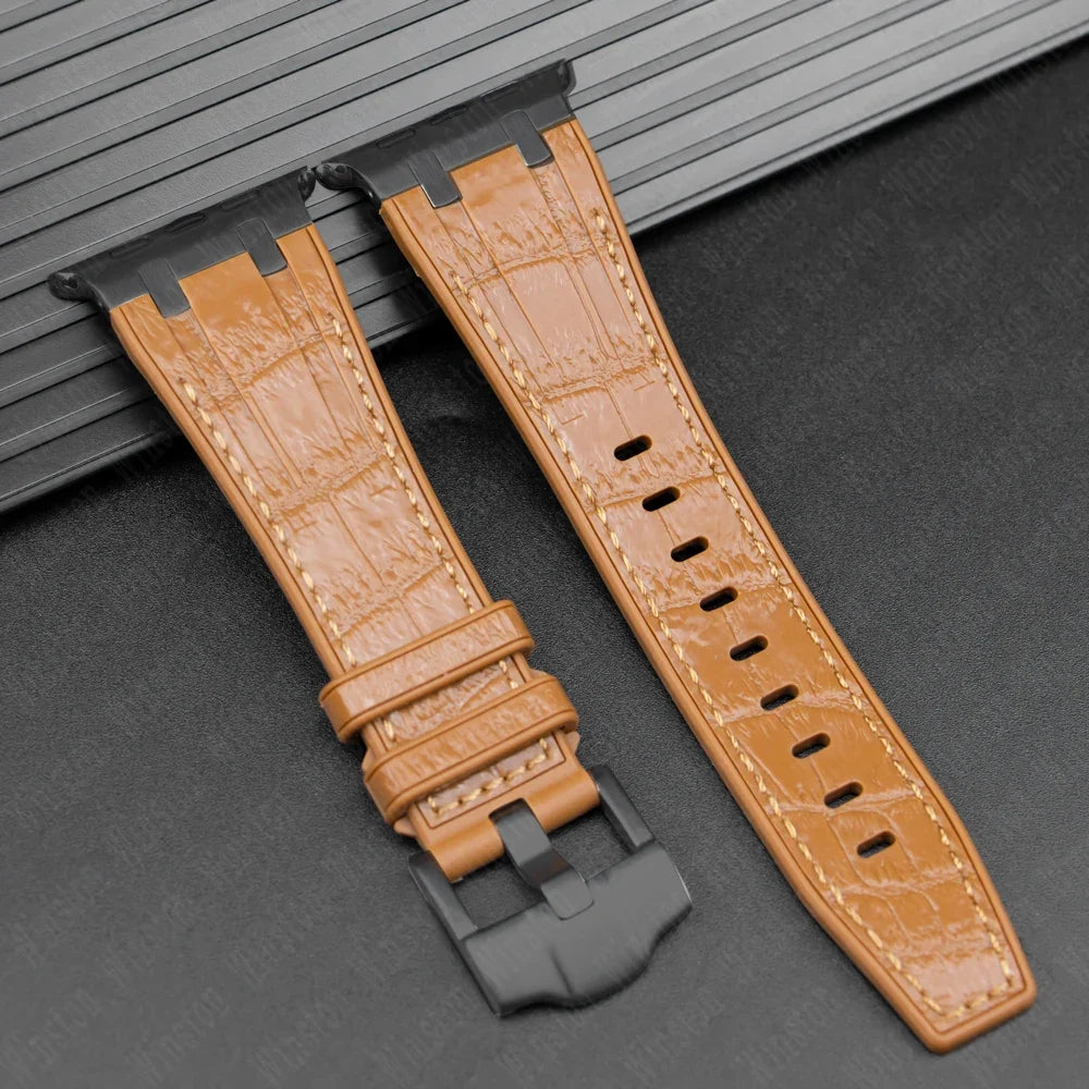 Leather Silicone Sport Band for Apple Watch Ultra 3/2/1 49mm – Series 11/10/9/8/7/6/SE/5/4/3 45/44/42/41/40/38mm