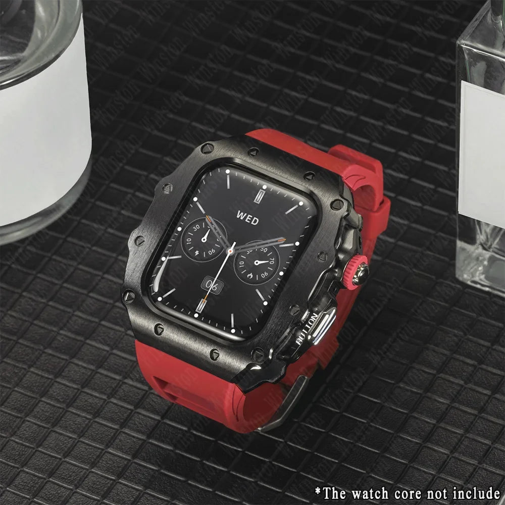Apple Watch Luxury Modification Kit | Series 11 / Series 10 46mm / Series 9-8-7 45mm / Series 6-SE-5-4 44mm Silicone Strap & Steel Case
