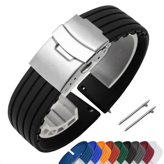 OnePlus Watch Band Silicone Rubber Strap Deployment Buckle Black Brown Green