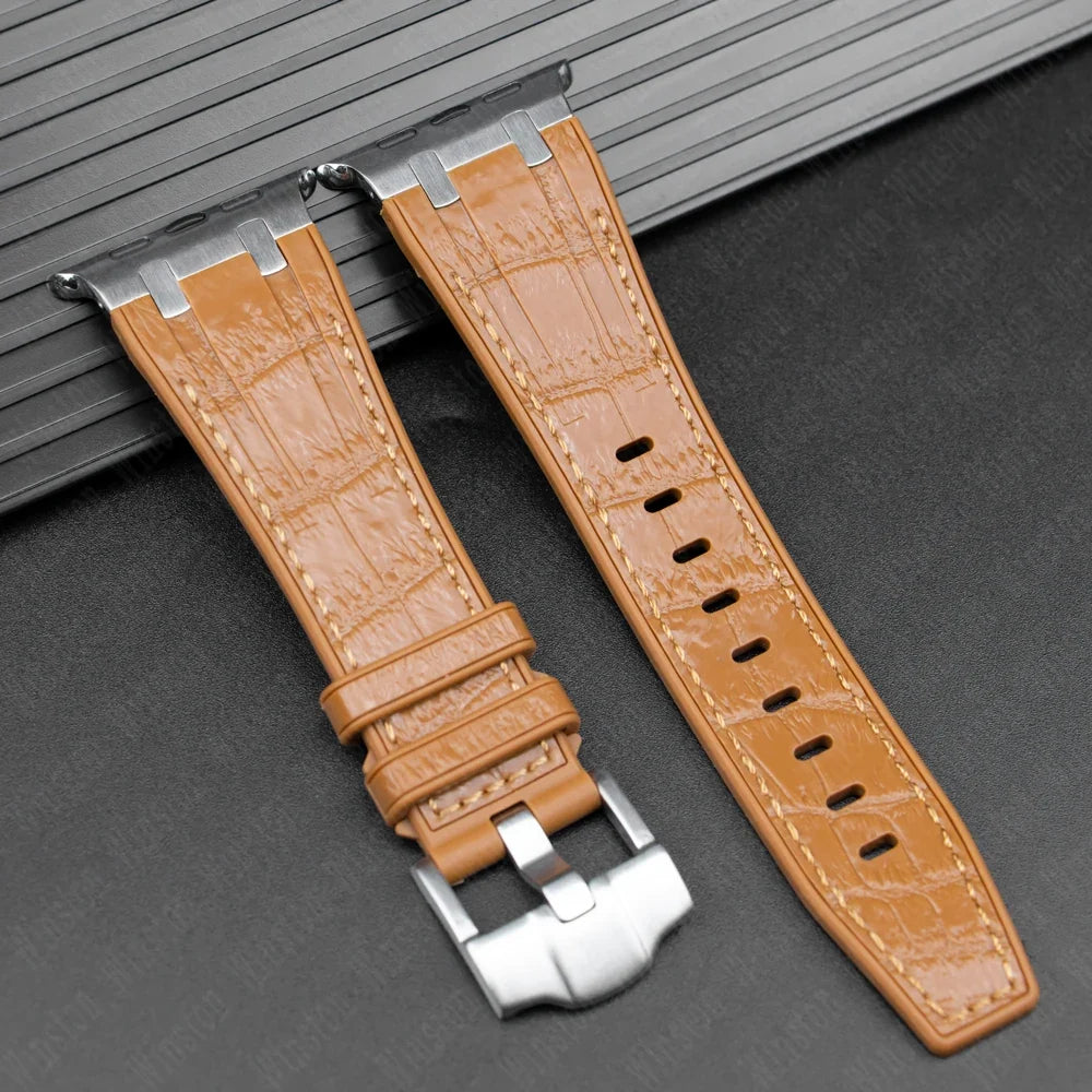 Leather Silicone Sport Band for Apple Watch Ultra 3/2/1 49mm – Series 11/10/9/8/7/6/SE/5/4/3 45/44/42/41/40/38mm