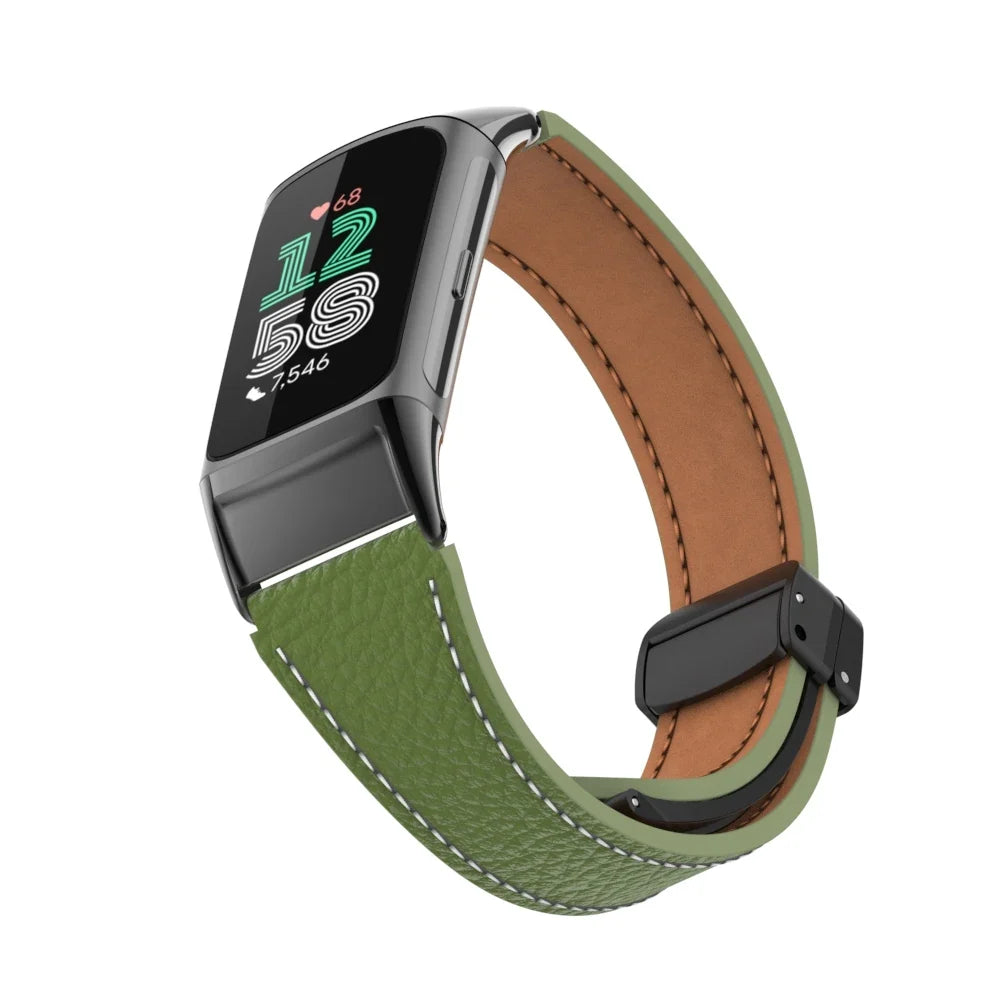 Fitbit Charge 5 & 6 Leather Band with Magnetic Folding Clasp