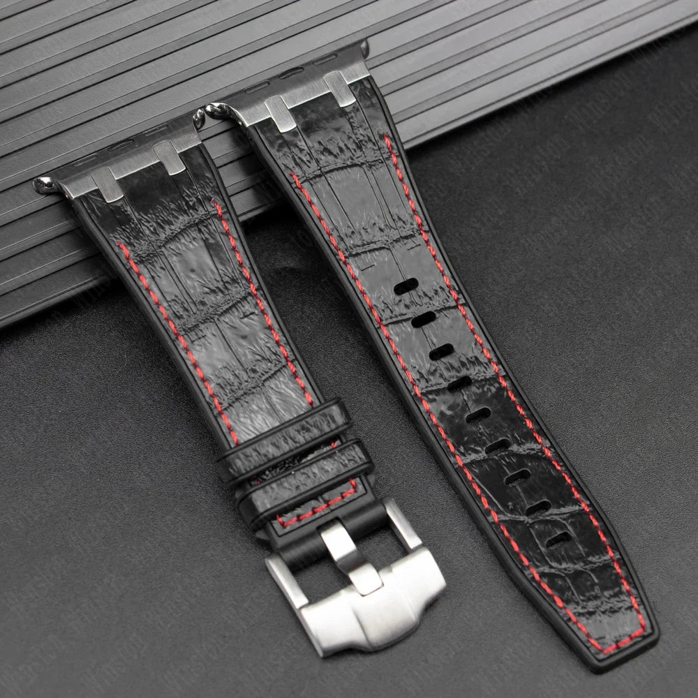 Leather Silicone Sport Band for Apple Watch Ultra 3/2/1 49mm – Series 11/10/9/8/7/6/SE/5/4/3 45/44/42/41/40/38mm