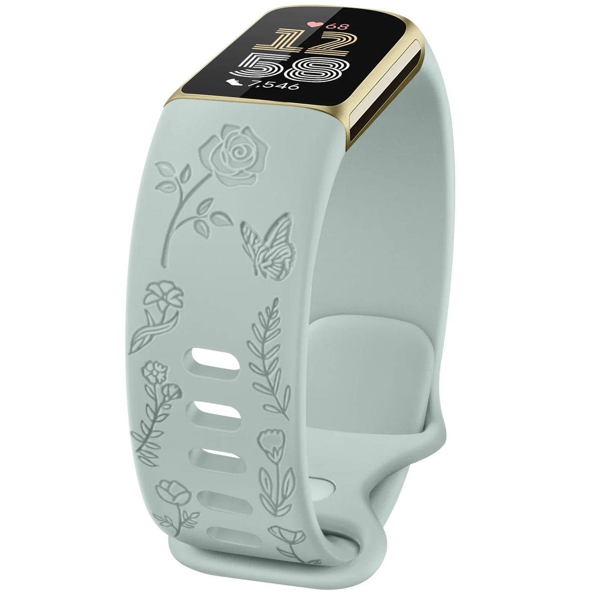 Fitbit Charge 5 & 6 Floral Engraved Band, Soft TPU