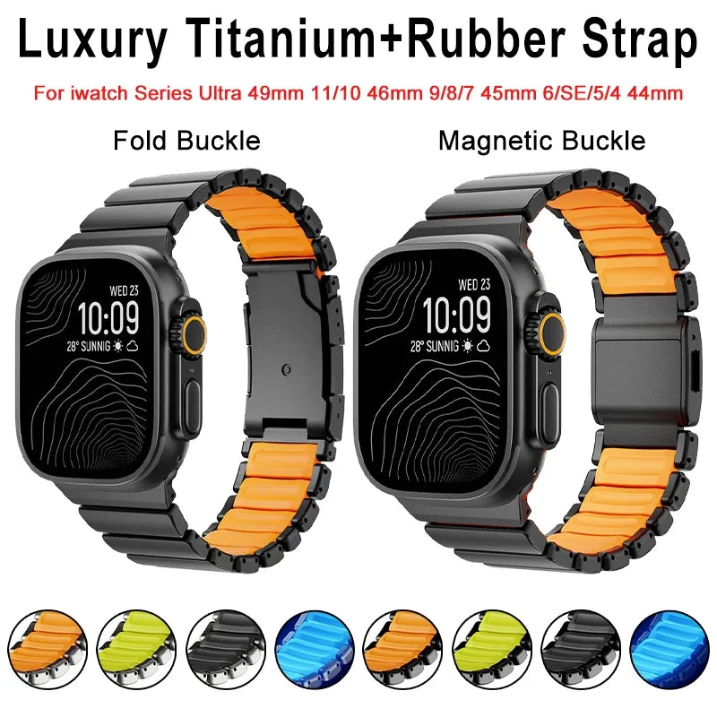 Titanium & Rubber Band for Apple Watch Series 1–12, SE & Ultra 1–4
