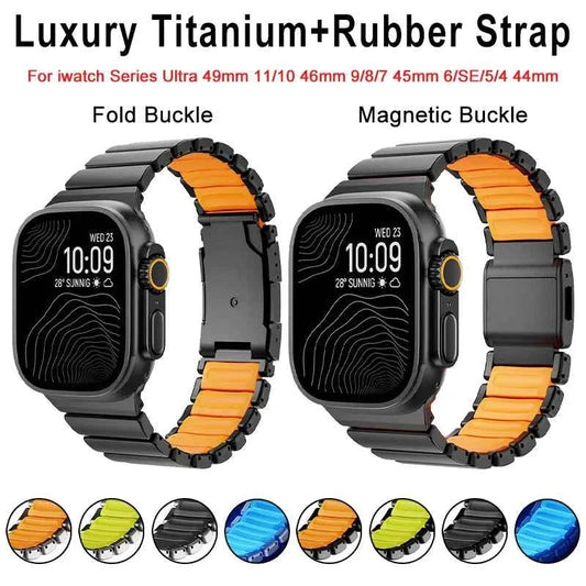 Titanium & Rubber Band for Apple Watch Series 1–12, SE & Ultra 1–4