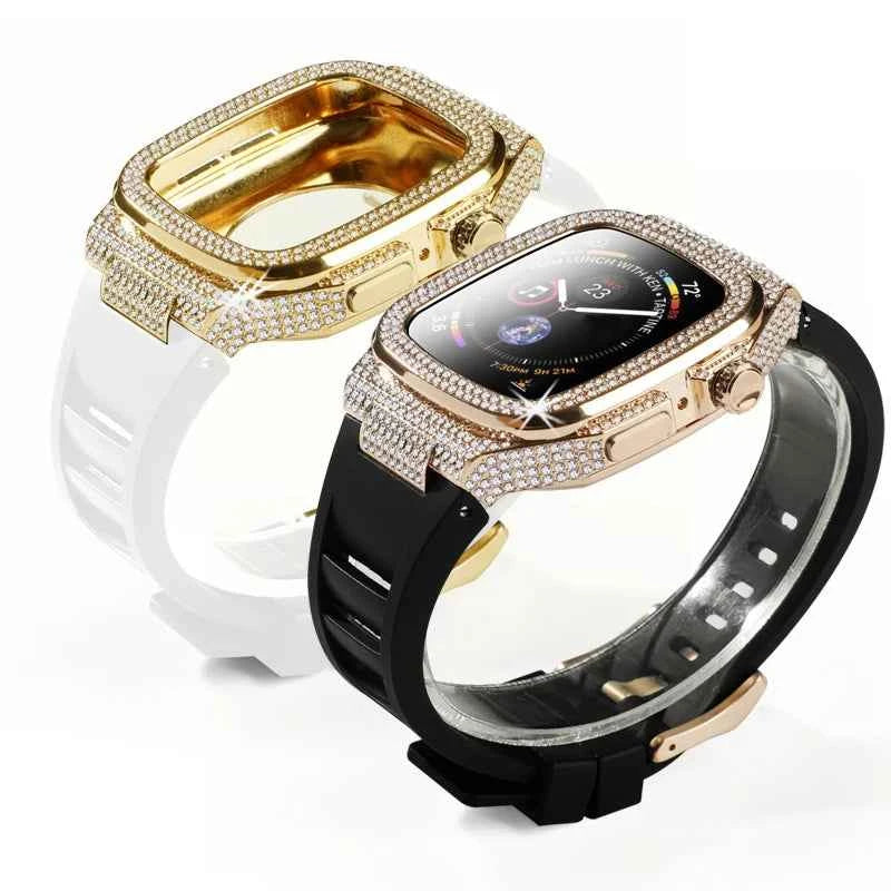 Diamond Case + Silicone Band Luxury Kit for Apple Watch Series 10 46mm / Series 9/8/7 45mm / Series 6/SE/5/4 44mm