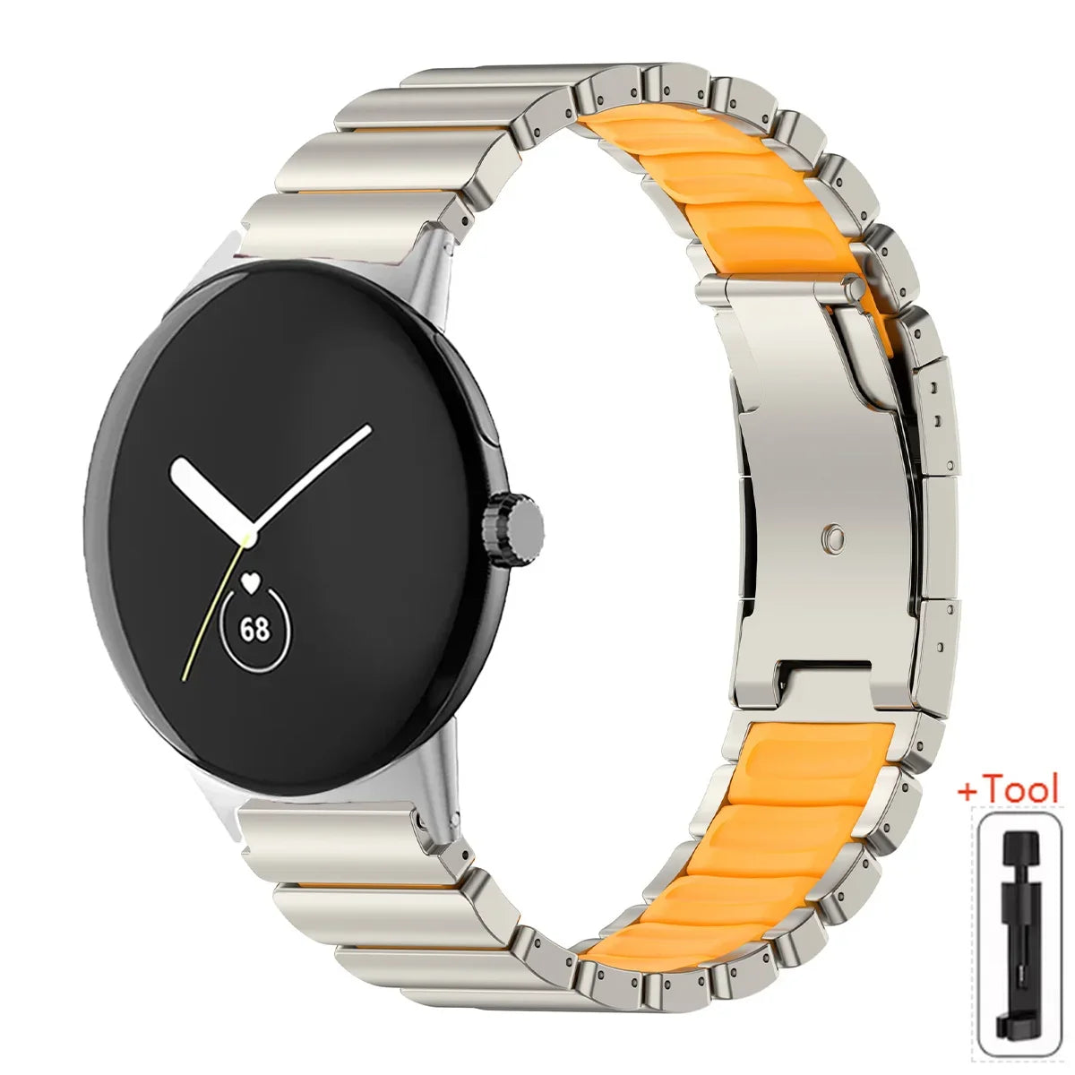 Google Pixel Watch 5, 4 & 3 45mm Titanium & Silicone Link Band
