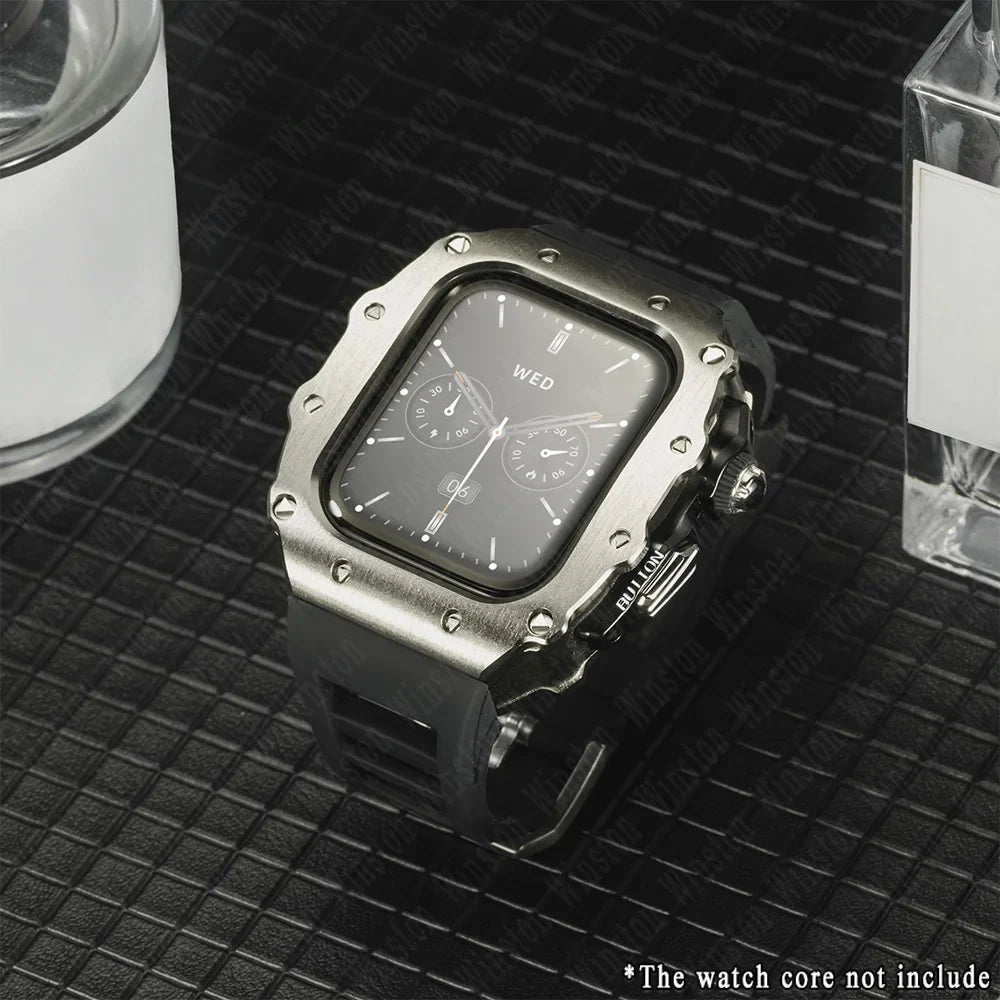 Apple Watch Luxury Modification Kit | Series 11 / Series 10 46mm / Series 9-8-7 45mm / Series 6-SE-5-4 44mm Silicone Strap & Steel Case