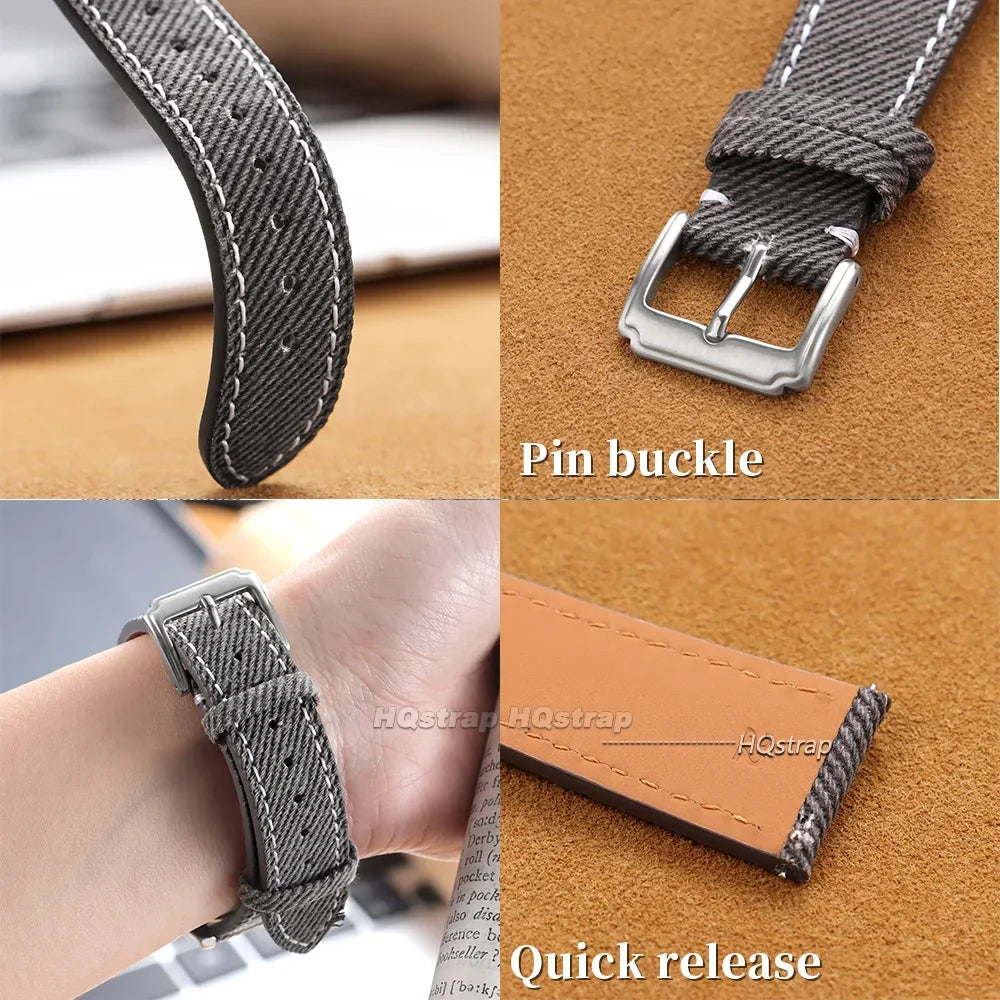 Samsung Galaxy Watch 7, 6, 5, 4 & FE Denim Band with Leather Lining