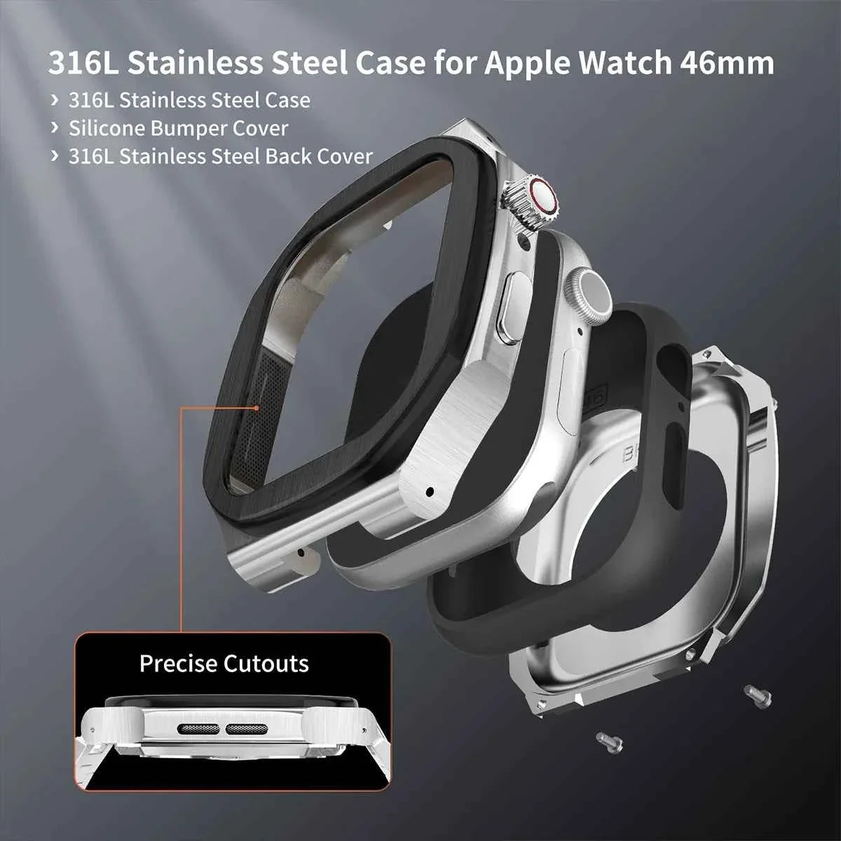 Luxury Stainless Steel Modification Kit for Apple Watch Series 11/10 46mm – Metal Strap & Case