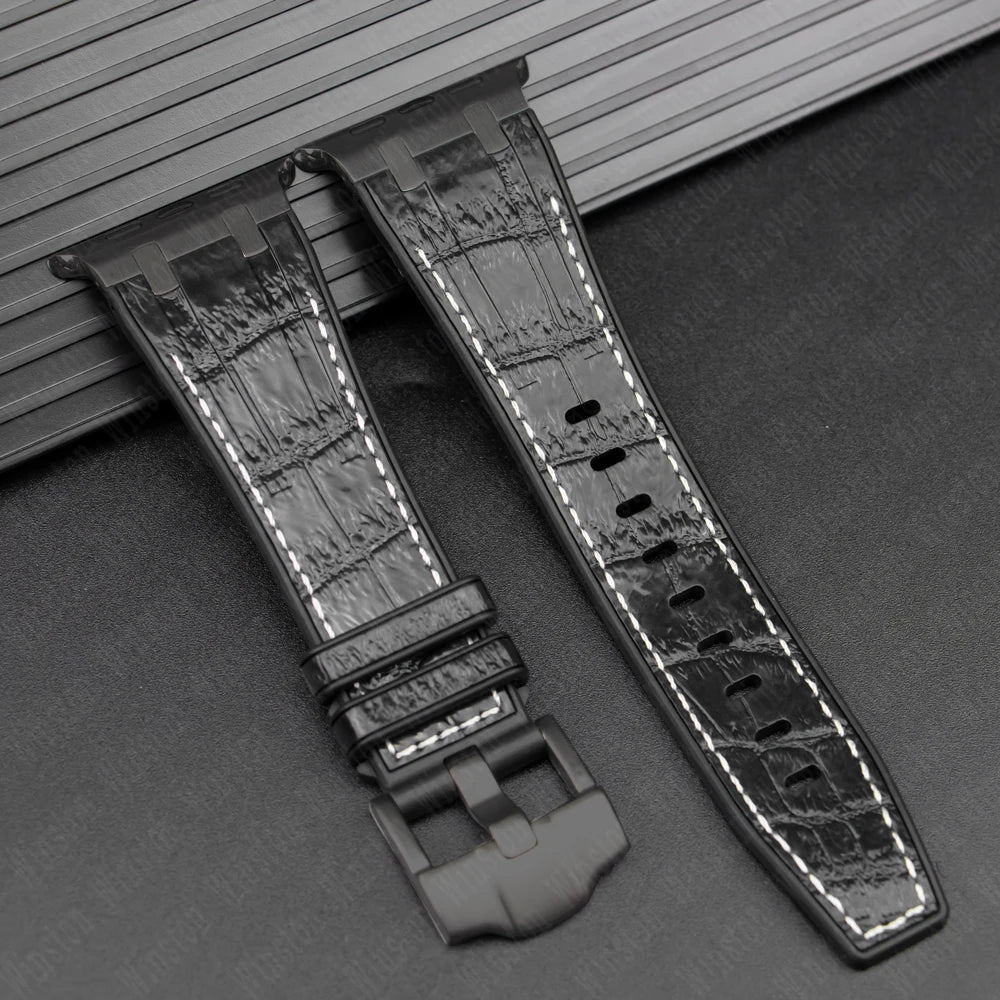 Leather Silicone Sport Band for Apple Watch Ultra 3/2/1 49mm – Series 11/10/9/8/7/6/SE/5/4/3 45/44/42/41/40/38mm