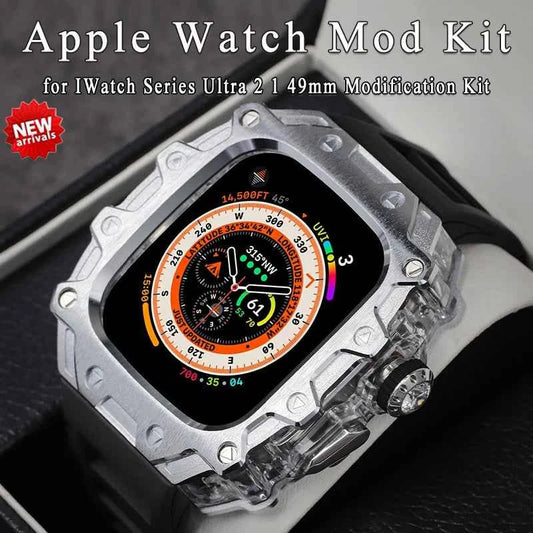 Luxury Modification Kit for Apple Watch Ultra 2/1 49MM – Stainless Steel Case & Rubber Strap