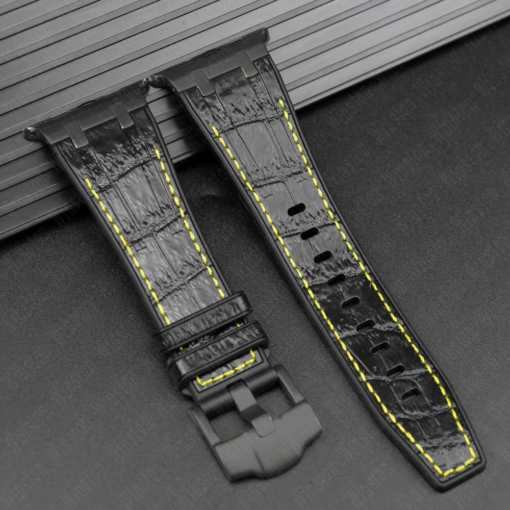 Leather Silicone Sport Band for Apple Watch Ultra 3/2/1 49mm – Series 11/10/9/8/7/6/SE/5/4/3 45/44/42/41/40/38mm