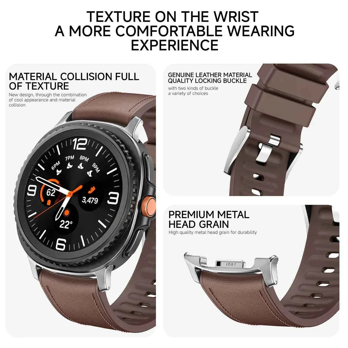 Leather-Look Silicone Band for Samsung Galaxy Watch 9 & 8 40mm 44mm & Classic 46mm | Business Replacement Strap