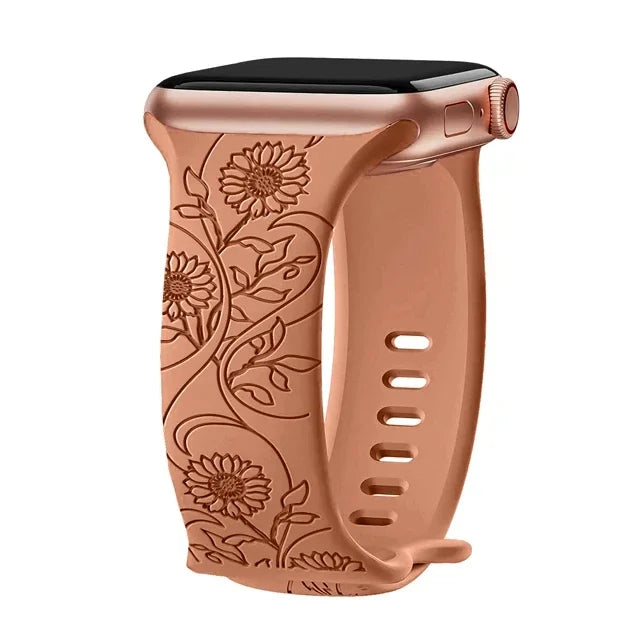 Floral Engraved Silicone Apple Watch Band – Women's | Series 11/10/9/8/7/6/SE & Ultra 1/2/3
