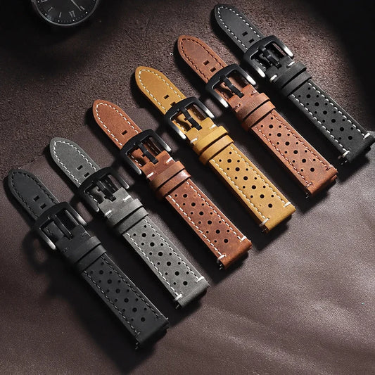 OnePlus Watch Band Quick Release Leather Strap Vintage Brown Wristband