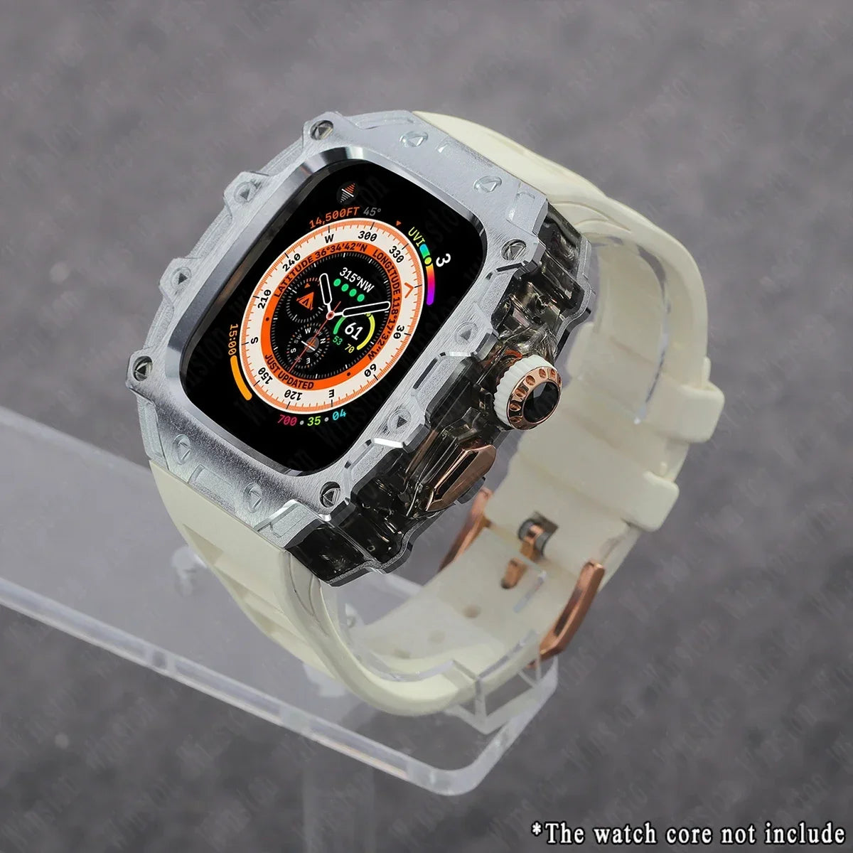 Luxury Modification Kit for Apple Watch Ultra 2/1 49MM – Stainless Steel Case & Rubber Strap