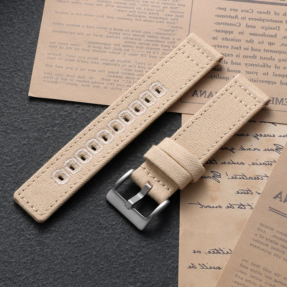 Samsung Galaxy Watch 7, 6, 5, 4 & FE Stitched Canvas Nylon Band