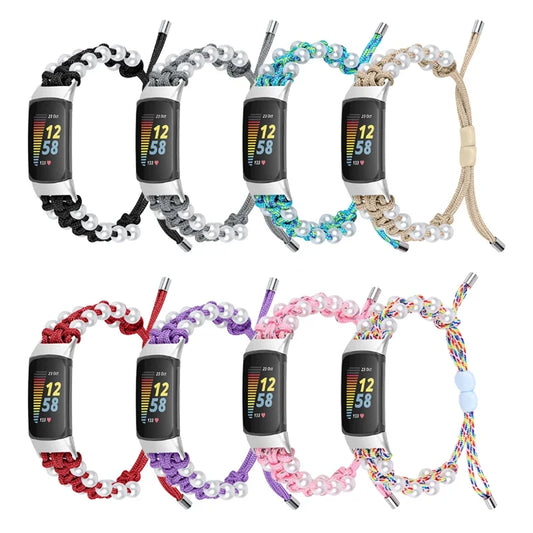 Fitbit Charge 6, 5, 4, 3 & 2 Braided Rope Band with Pearl-Style Beads