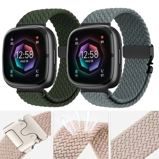 Fitbit Versa 4, Versa 3, Sense 2 & Sense Braided Band, Parachute Clip