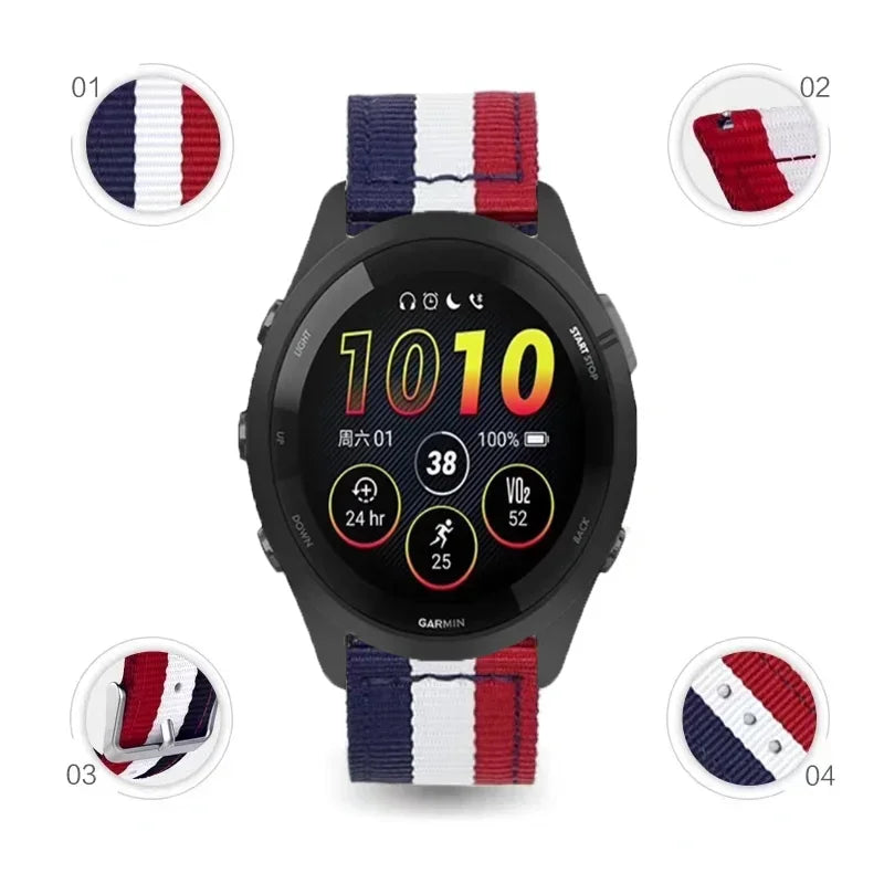 Garmin 20/22mm Quick Release Striped Canvas Nylon Band